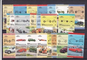 SA19h Bequia, Grenadines of St Vincent 1980's History of Cars mint pairs.