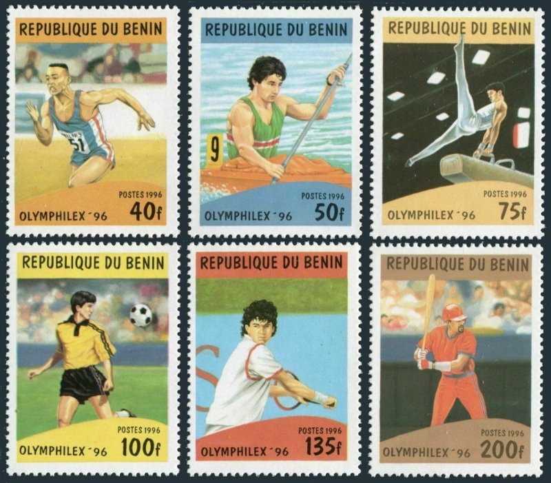 Benin 857-862,863,MNH.Mi 817-822,Bl.20. OLYMPHILEX-1996.Soccer,Basketball,Kayak,