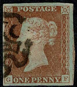 GB 1d Red GF Plate 18 Black Maltese Cross cancellation. .SG 8-12