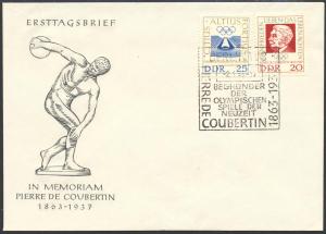 Germany DDR 1963 Sc 635-6 Olympics Founder Coubertin FDC HR