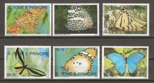 SAO TOME & PRINCIPE 1990 BUTTERFLY SET + MINI SHEET MNH Cat £23