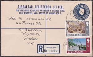 GIBRALTAR 1973 10d Registered envelope uprated used to UK..................a4029