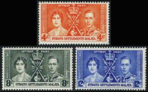 Straits Settlements Scott 235-237 Unused hinged.