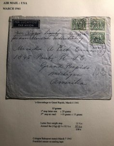 1941 The Hague Netherlands Censored Airmail Cover To Grand Rapids Usa Via Lisbon