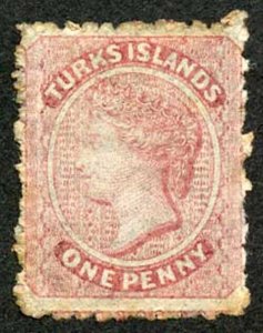 Turks and Caicos SG1 1d Dull Rose no wmk M/Mint (hinge remainder)