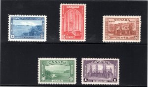 Scott 241-245, 1938 Pictorial Issue, Mint Set, MNHOG, High Grade, CANADA