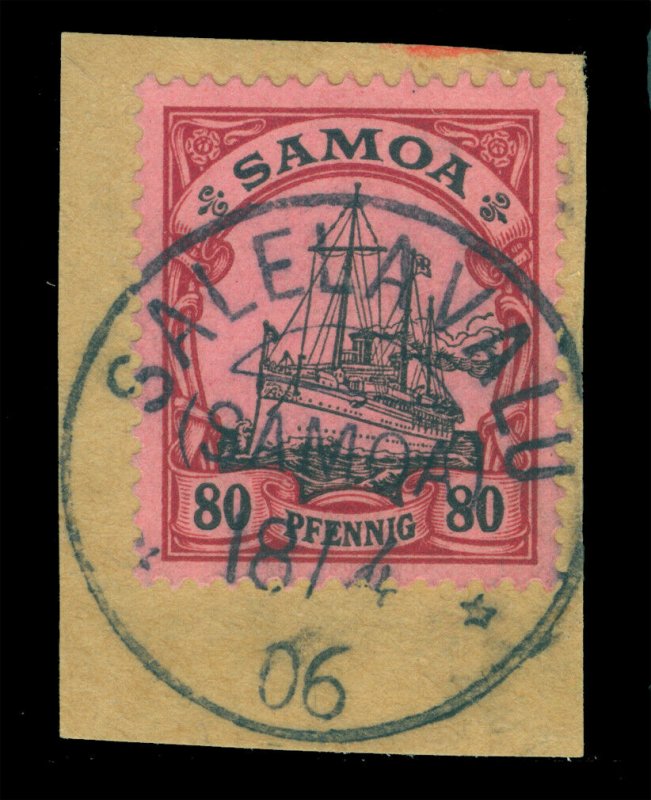 German Colonies - SAMOA 1906 YACHT 80pf Sc#66  SALELAVALU 18.4.1906 cxl Scarce