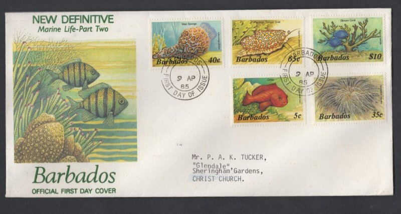 Barbados #640-59 (1985 Marine Life set) on three typed addressed PO cachet FDC