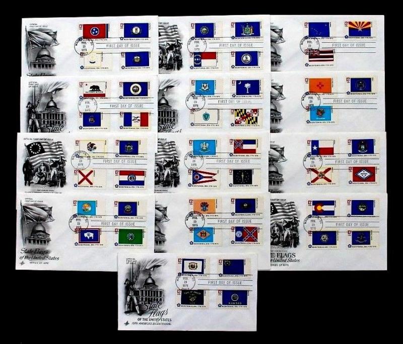 US #1633-1682 FDC Unaddressed 13c STATE FLAGS 10 COVERS ARTCRAFT  DC CANCELS