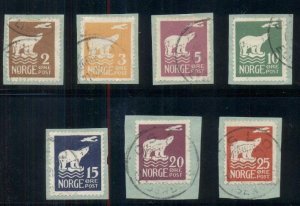 NORWAY #104-10, Complete Polar Bear & Airplane set, used on small piece,