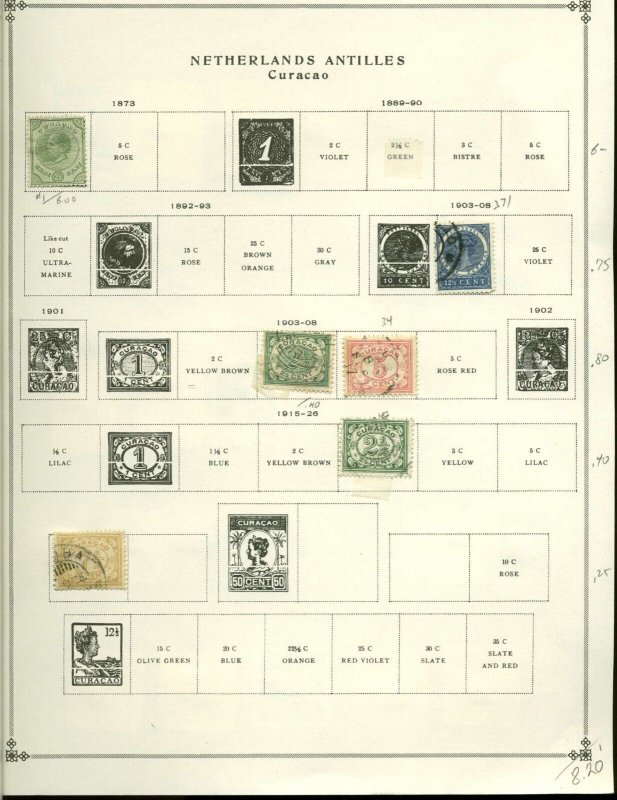 Collection, Netherlands Antilles Part A Scott Album Pages, 1873/1989, Cat $211