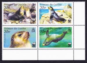 Tristan da Cunha WWF Subantarctic Fur Seal 4v Bottom Right Block of 4 SG#800/03