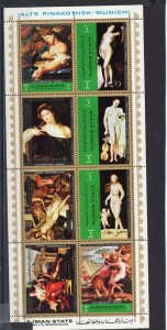 AJMAN 1972 PAINTINGS FROM PINAKOTHEK SHEET OF 8 STAMPS PERF. MNH