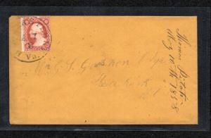 #26A 1857 3c Wast'n (plated 1L10i) on Cover - Great usage and nice cv$185.00