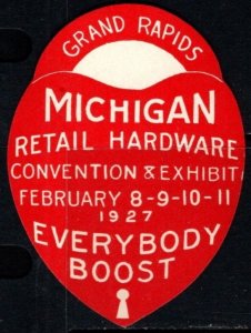 1927 US Die Cut Lock Poster Stamp Michigan Retail Hardware Convention & Exhibit