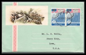 Malaya 1953 Cover IPOH to Story City IOWA Very Attractive