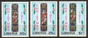 Liberia 1977 Christmas Art Paintings Set of 3 MNH