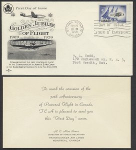 1959 #383 Silver Dart 1st Flight FDC  Rosecraft/TCA Cachet TCA Insert