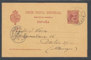 Spain H&G 26a used. 1895 10c Postal Card, BARCELONA-BERLIN, Germany, clean