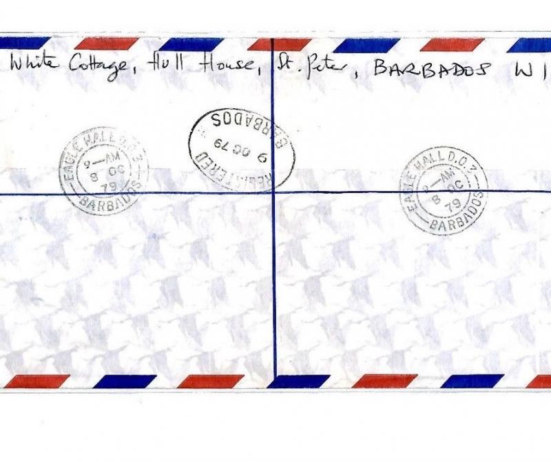 BARBADOS Cover *EAGLE HALL* 1979 Registered Air Mail BIRDS {samwells}CP56