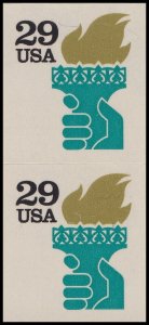 US 2531Ad Liberty Torch 29c ATM vert pair overall tagging MNH 1992