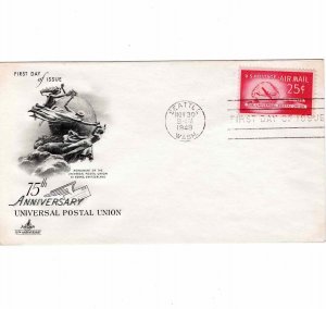 USA 1949 Sc C44 FDC Airmail First Day Cover Artcraft Cachet 75th Anniversary UPU