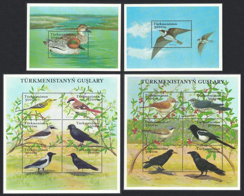 Turkmenistan Birds 2 Sheetlets + 2 MSs 2002 MNH SG#MS111-112