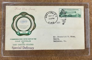 C18 FDC Oct. 2, 1933  Zeppelin 1933 Century of Progress NY - Rice Cachet