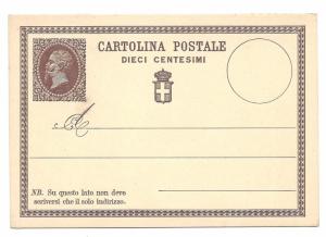 Italy Postal Stationery Card 1880s HG 1 Early Classic Unused