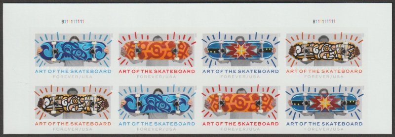 USA Sc. 5766b (63c) Skateboards 2023 MNH horiz. plate block ***NO DIE CUTS***