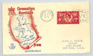 GB QEII 1953 FDC *Edinburgh* CORONATION GREETING Illustrated ROYALTY Slogan XE39