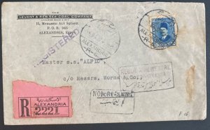 1932 Alexandria  Egypt Commercial Registred  Cover to Port Said