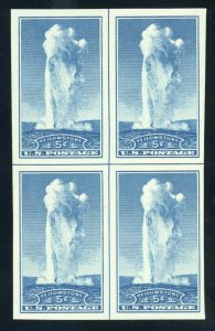 US Stamp #760 Yellowstone 5c - No Gum - Center Line - Block of 4 - CV $16.00 