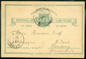 EDW1949SELL : CAPE VERDE Usual 1893 Post card to Germany. 
