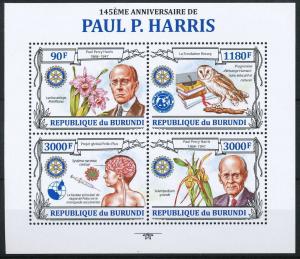 BURUNDI 2013 SHEET bur13212a ROTARY PAUL HARRIS OWLS ORCHIDS