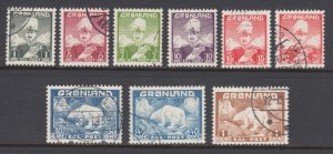 Greenland Sc 1-9 used. 1938-46 King & Polar Bears, cplt set, fresh, bright, VF