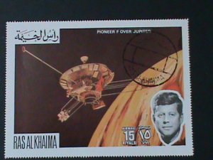 RAS AL KHAIMA-POINEER OVER JUPITER-JOHN  KENNEDY IMPERF-CTO- S/S FANCY CANCEL