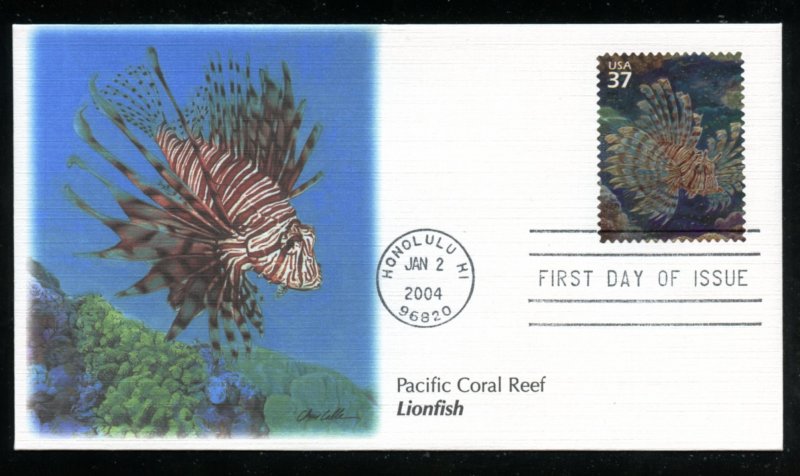 US 3831h Pacific Coarl Reef Lionfish UA Fleetwood cachet FDC DP