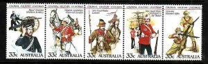 Australia-Sc#945- id5-unused NH strip-Military-Uniforms-1985-