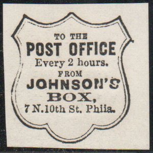 US #Local Johnson's Box, Phila, mint, no gum, VERY FRESH!