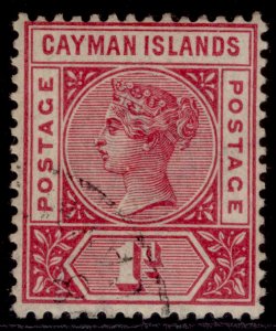 CAYMAN ISLANDS QV SG2, 1d rose-carmine, USED.