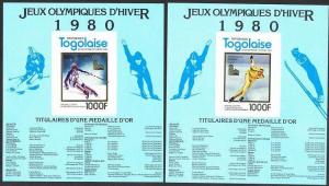 Togo 1049 F-J imperf,MNH. Olympics Lake Placid-1980.Gold medalists,Slalom,Hockey