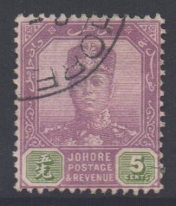 Malaya Johore Scott 107 - SG109, 1922 Script CA 5c used