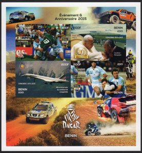Pope John Paul II/ Dakar Rally/Rugby Deluxe Souvenir Sheet #2 Benin 2015