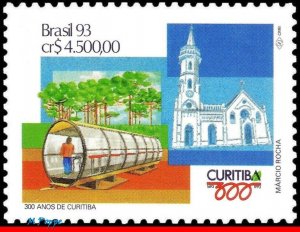 2400 BRAZIL 1993 CURITIBA CITY, 300th ANNIV, CHURCHES, MI# 2514, RHM C-1833, MNH