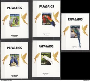 Lx476 Imperf 2016 Mozambique Fauna Birds Parrots Uv Cardboard 5Bl Mnh