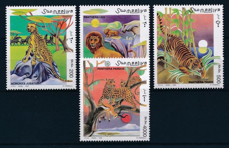 [27853] Somalia 1998 Wild Animals Mammals Leopard Lion Tiger MNH