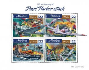 Maldives Military Stamps 2016 MNH WWII WW2 Pearl Harbor Aviation Ships 4v M/S