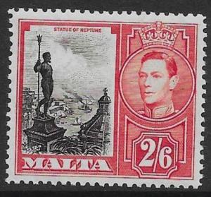 MALTA SG229a 1938 2/6 BLACK & SCARLET DAMAGED TABLET VAR MTD MINT