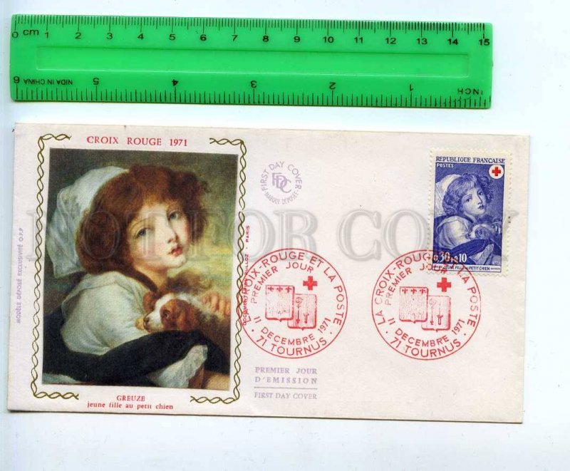 242318 FRANCE 1971 year RED CROSS Greuze girl w/ dog FDC